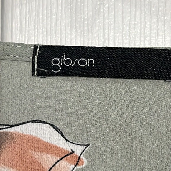 Gibson Women’s Gray Floral Scoop-Neck Bell-Sleeve  Top -  Size Large - Picture 5 of 7